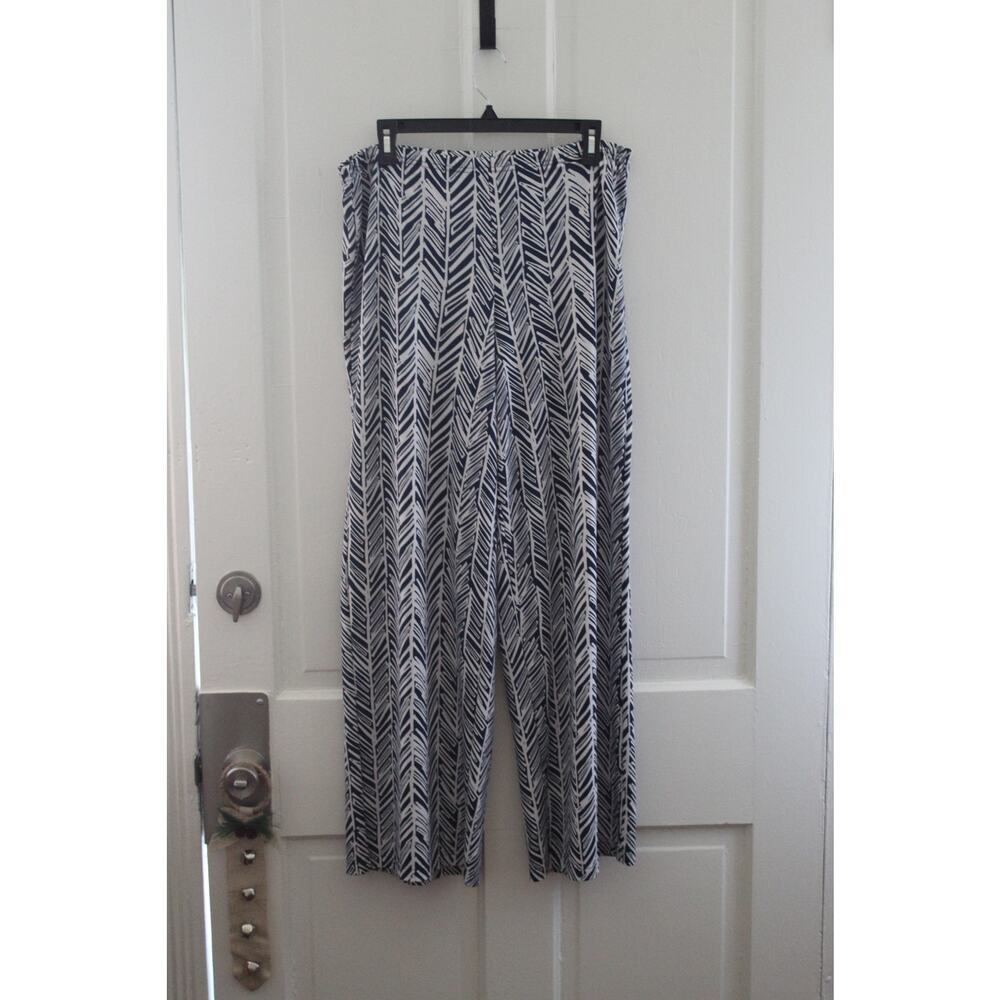 Valerier Stevens ~ Blk Blue White - Abstract Design - Cropped Flowy Pants Sz Med